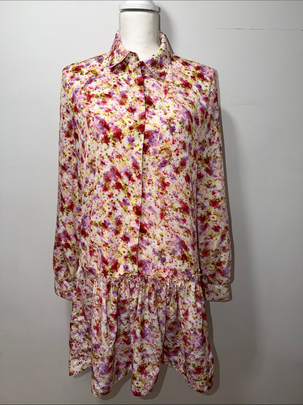 Philosophy Women's Long Sleeve Floral Collared Ruffle Mini Dress Size Medium‎